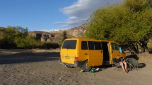 Enjoying the warmth and sun of the desert at Piedra Parada