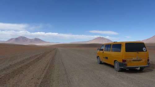 The Lagunas Ruta follows a high altitude route between lakes and volcanos in the Altiplano