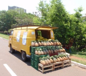 Another yellow VW, this one selling pineapples in Campo Grande